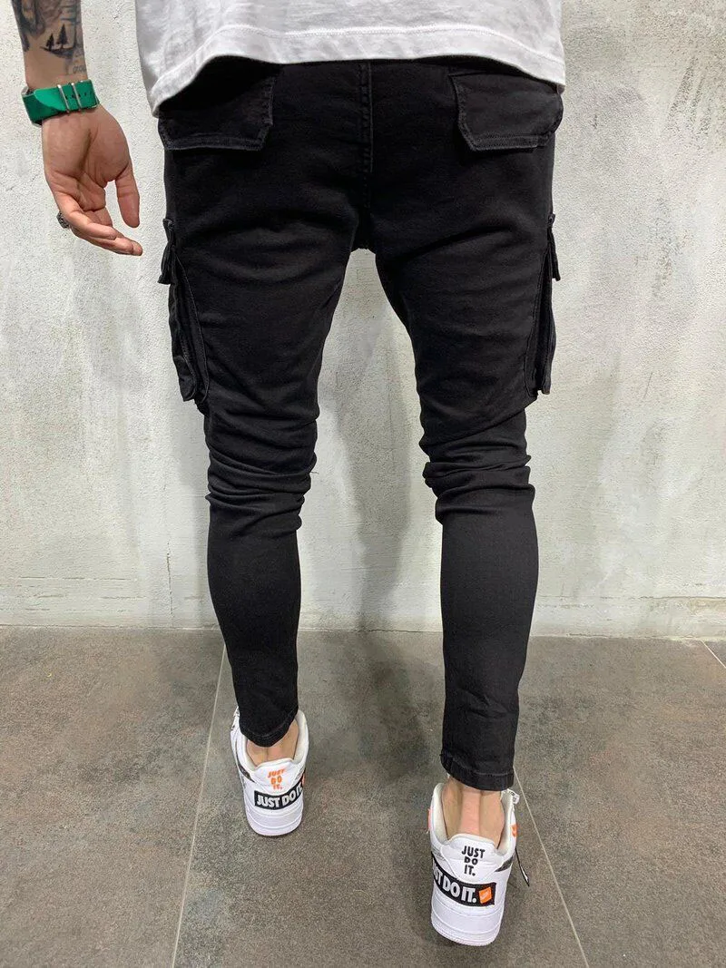 Spring Summer Black Cargo Jeans Men Streetwear Denim Jogger Pants Men skinny Trousers
