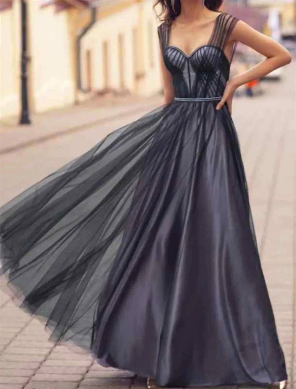 

A-Line Empire Elegant Engagement Prom Dress Sweetheart Neckline Sleeveless Floor Length Tulle with Pleats robes de soirée