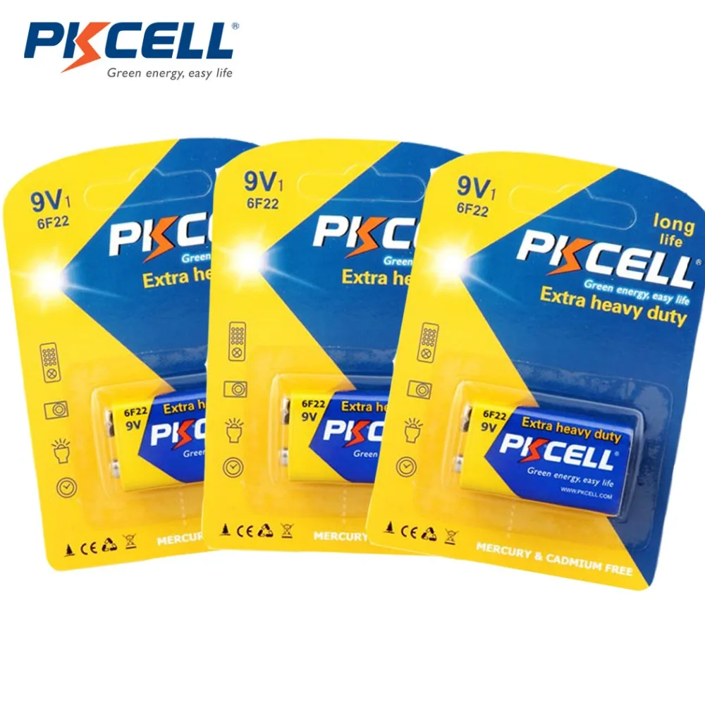 

3 упаковки/3 шт., аккумуляторные батареи PKCELL 6F22, 9 В, 6LR61