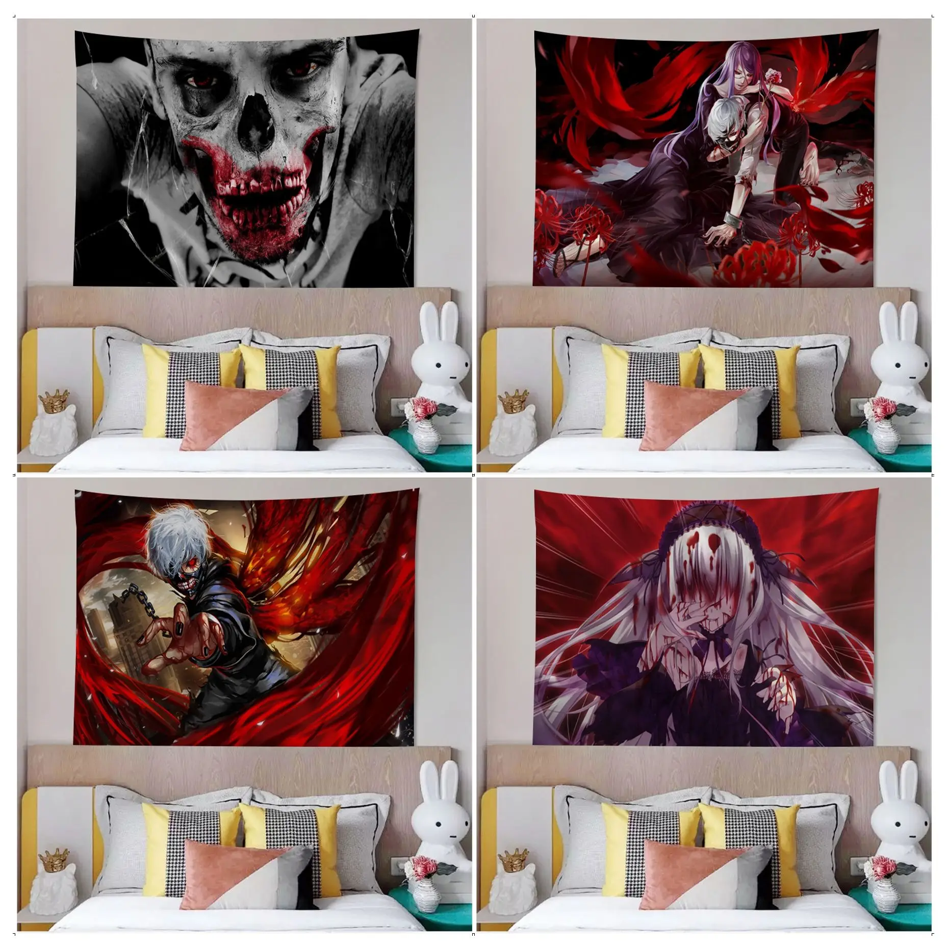 

Horror Bloody Anime Hanging Bohemian Tapestry Hanging Tarot Hippie Wall Rugs Dorm Wall Hanging Sheets
