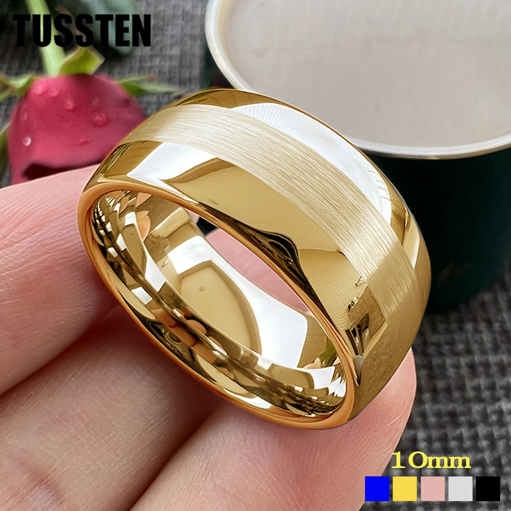 

TUSSTEN 10MM Big Men's Ring Tungsten Wedding Ring Dome Polished Middle Brushed Father's Day Gift Jewelry Free Delivery