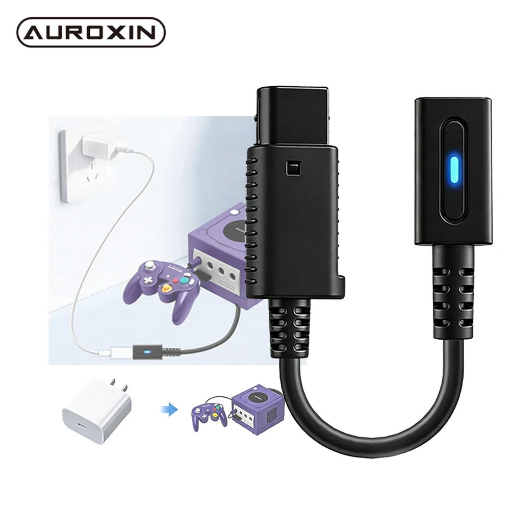 Фото Кабель для зарядки Auroxin Type C 36W PD, 12 см/1,8 м, для консоли NGC GameCube, USB-C, с синим светодиодным индикатором №2