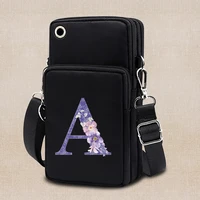 shoulder bags women mobile phone bags mini female messenger purse wallet crossbody bag purple flower letter print sports wallet