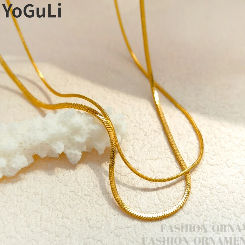 

Modern Jewelry Simply Design One Layer Two Size Gold Color Sname Chain Necklace Fro Girl Women Gift Hot Sale Accessories
