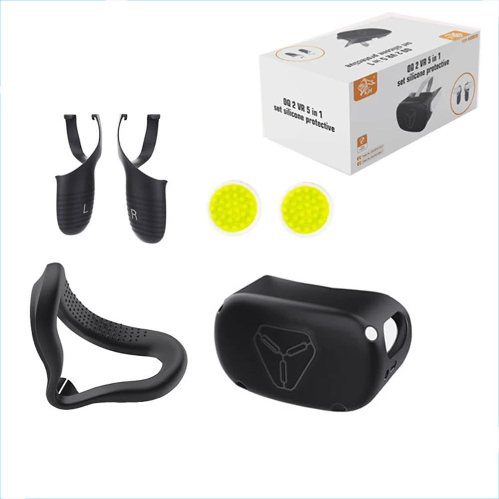 

For Oculus quest2 5-In-1 Protective Accessories VR Helmet Protection Soft Case + Handle Silicone Cover + Button Cap