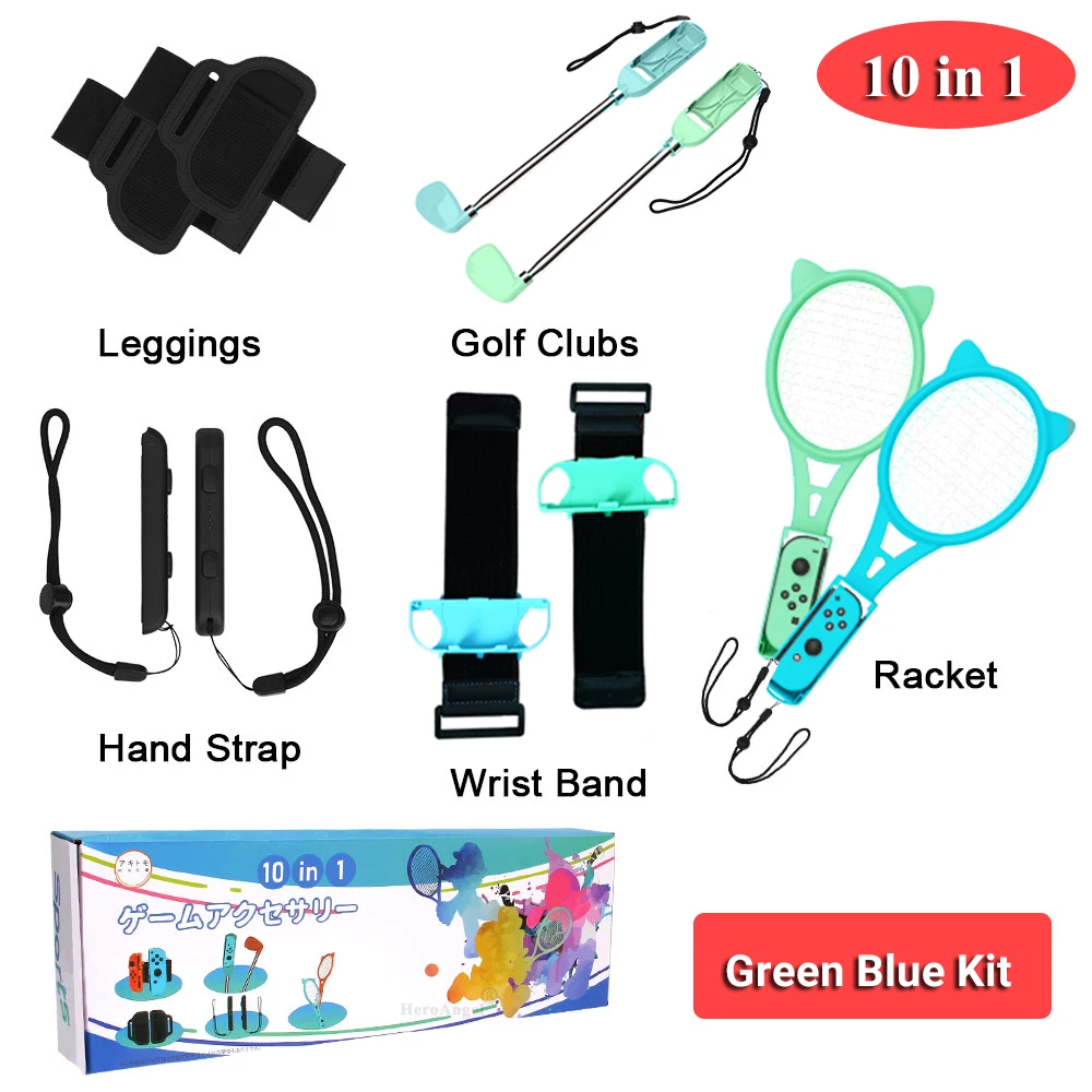 

Новинка Спортивный комплект для Nintendo Switch для переключателя спортивных игр OLED джойконы 10 в 1 комплект с контроллером ремешками для ног наруч...