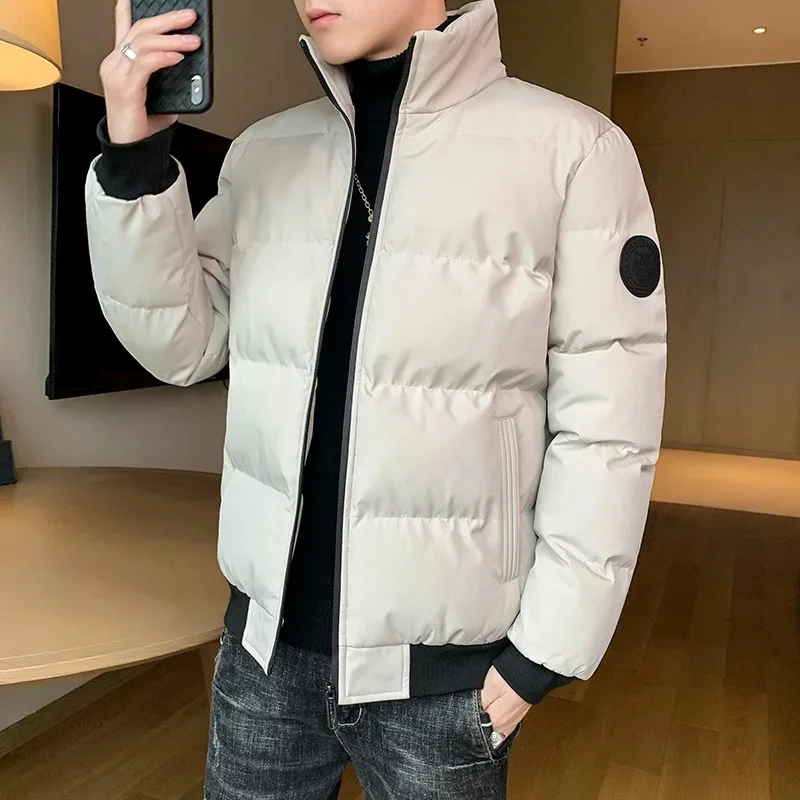 2022 Autumn and Winter New Korean Version Solid Color Stand Collar Thickened Cotton Clothing Men's Fashion Casual Zipper Jacket