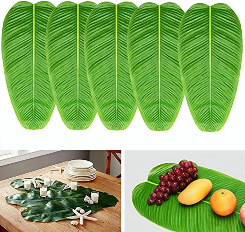 

10pcs Tropical Artificial Fake Plants Leaves Placemat Banana Leaves Dining Table Mat for Hawaiian Birthday Party Home Decoration