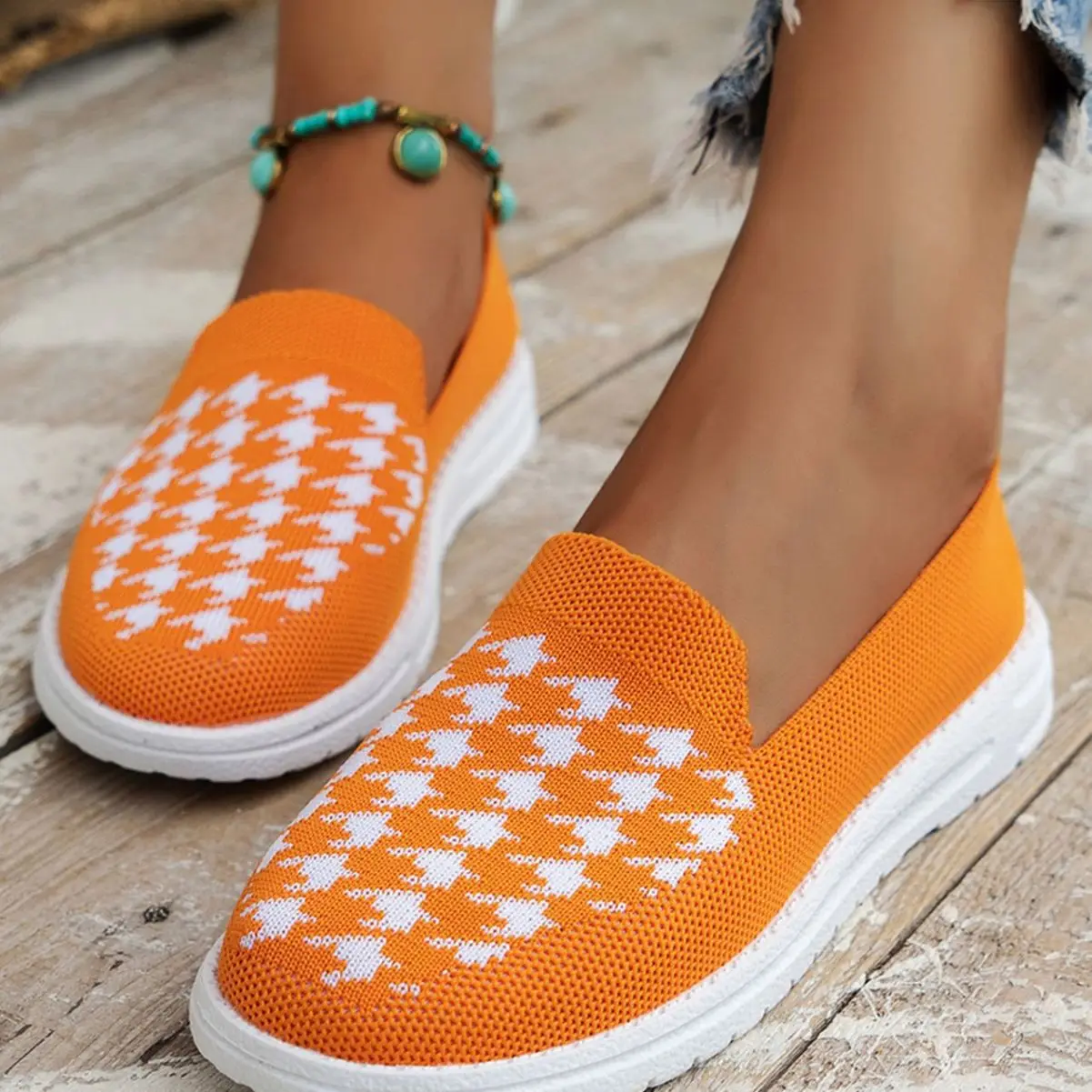 

Summer Breathable Walking Woven Shoe Anti-slip Handmade Weave Lightweight Female Flats Casual Shoes Women Running