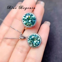 5ct green moissanite ring necklace set 11mm gemstone real 925 sterling silver fine jewelry for women anniversary gift