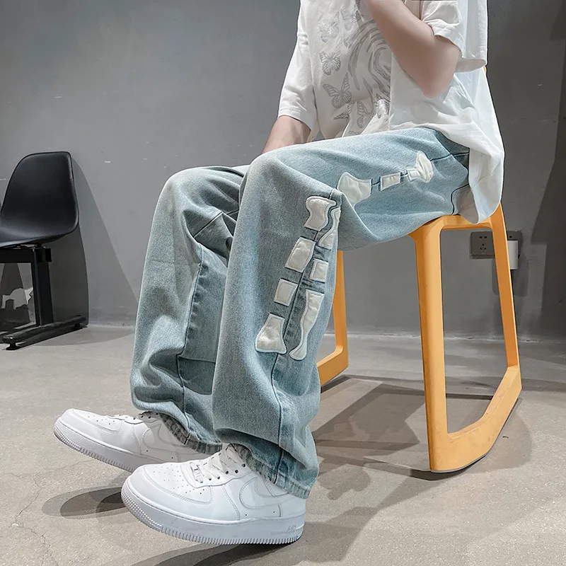 DEEPTOWN Designer Straight Jeans Men Vintage Fashion Denim Pantas Loose Hip Hop Casual Trousers Male Streetwear Korean Spring