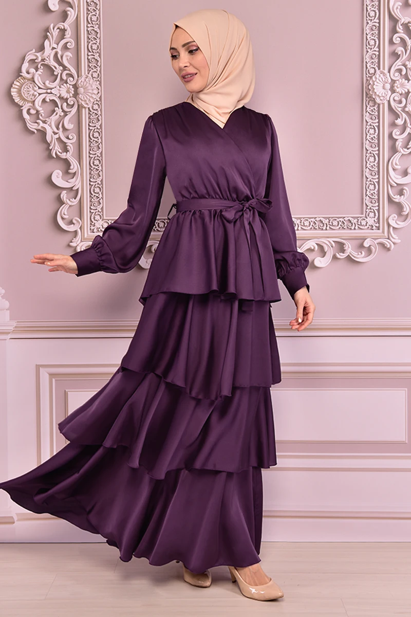 

Belt Satin Dress Damson NEV14665