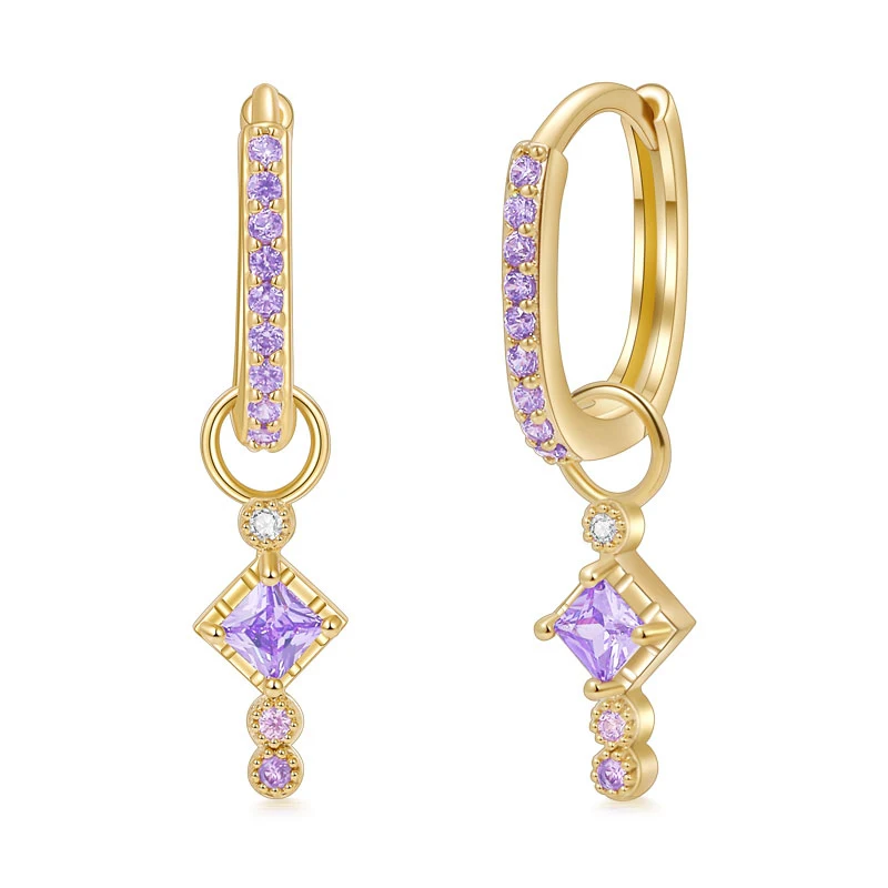 

Vonmoos Hoop Earrings 18K Gold Plated Purple Zircon Earrings for Women Statement Jewelry Luxury Fashion Vintage Aesthetic Gift
