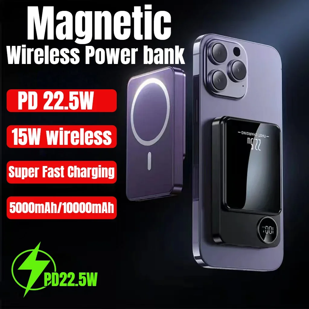 

10000mAh Magnetic Qi Wireless Charger Power Bank 22.5W Fast Charging For Iphone Xiaomi Samsung Huawei All Phones Mini Powerbank
