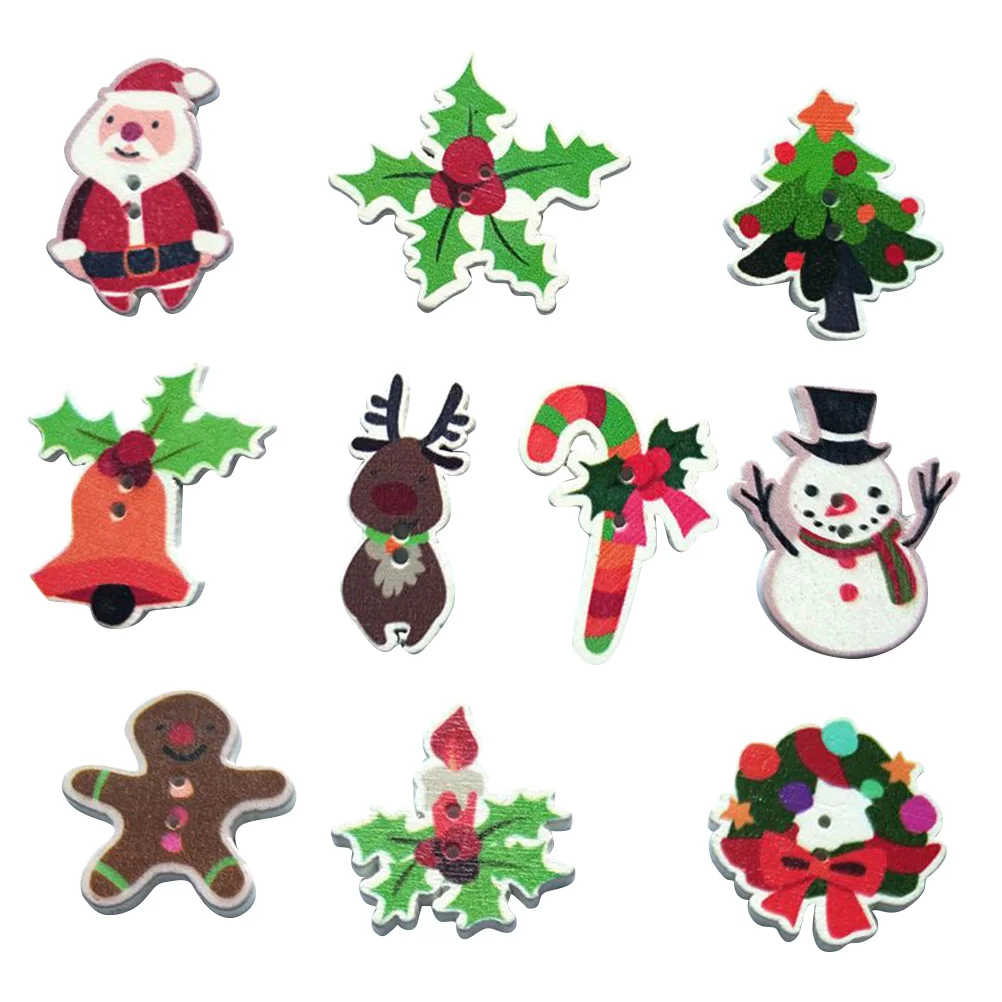 

50pcs Christmas Colored Buttons Colorful Printing 2-Hole Buttons Buttons DIY Craft for Sewing