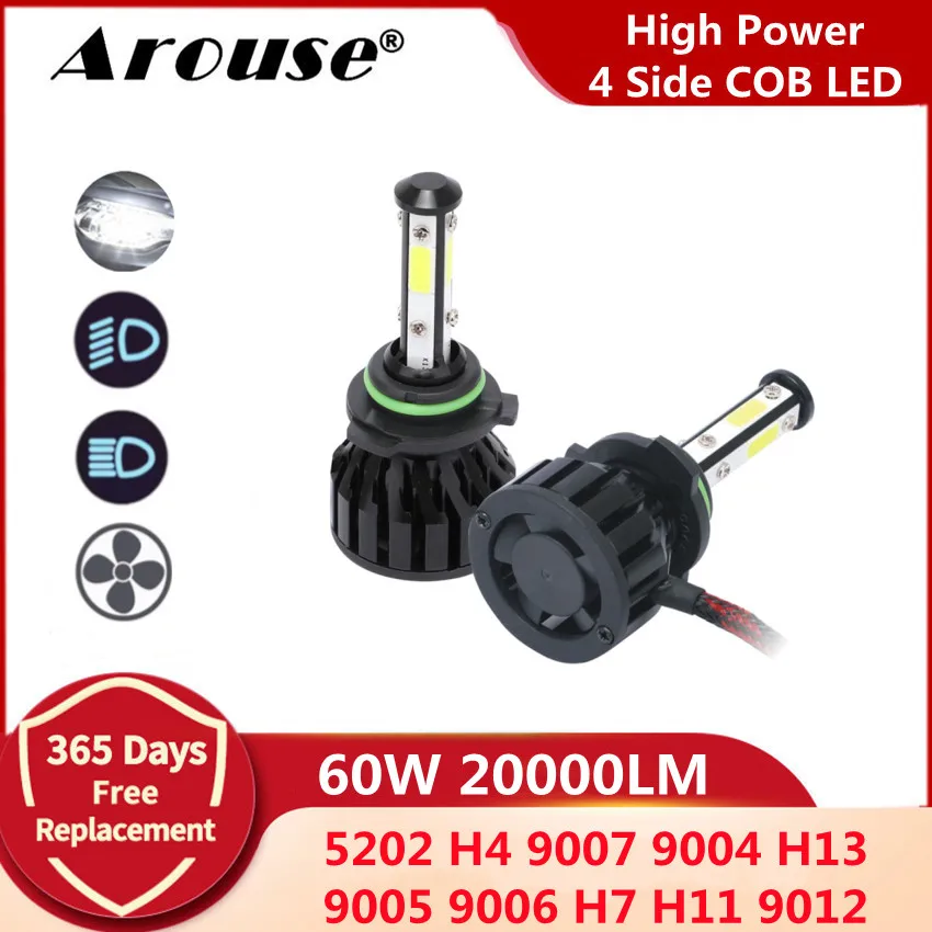 

2Pcs 60W Car Lights 9006 HB4 Led Headlight H11 H7 Led Canbus 9005 HB3 Car Headlight 20000LM 6500K COB Led Bulb Headlamp X13B