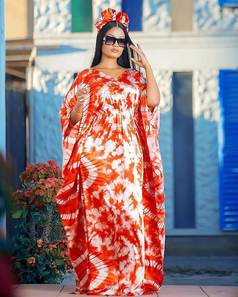 L 5XL Middle East Muslim Loose Ladies Robe Summer New Doll Sleeve Printed Long Maxi Dresses Ladies Traditional African Clothing