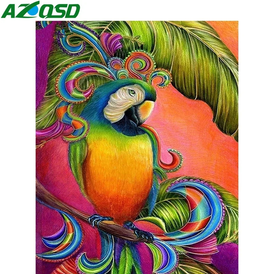 

AZQSD Animal Coloring By Numbers Parrot Acrylic DIY Oil Painting Drawing On Canvas Handmade Digital Decoration For Home