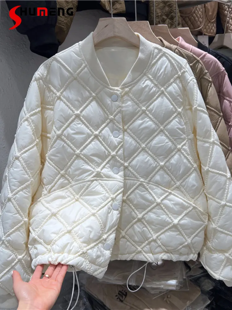 Woman's Diamond Lattice Lightweight Down Cotton Jacket Autumn and Winter 2022 New Temperament Long Sleeve Short Cotton Coats