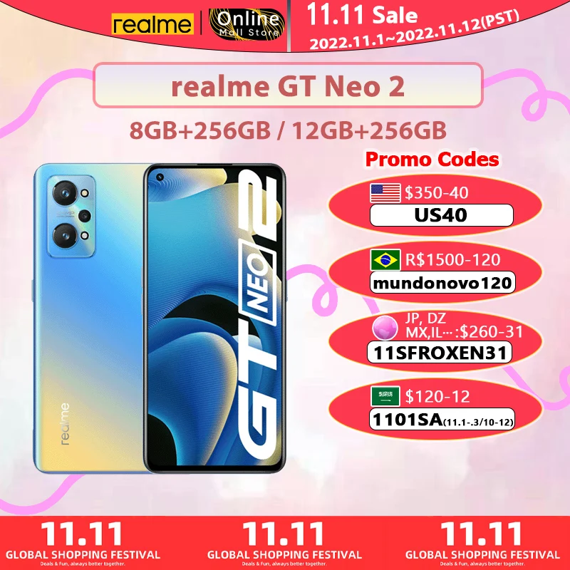Cena 【Globalny Rom】 Realme GT Neo 2 5G Snapdragon 870 Octa Core 8GB/12GB 256GB 6.62