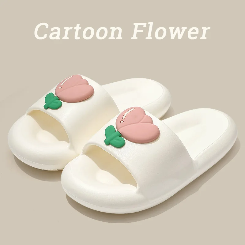 

Women Home Slippers Summer Cartoon Flower Non-slip Thick Platform Sole Outdoor Flip Flops Beach Sandals Bathroom Ladies Shoes