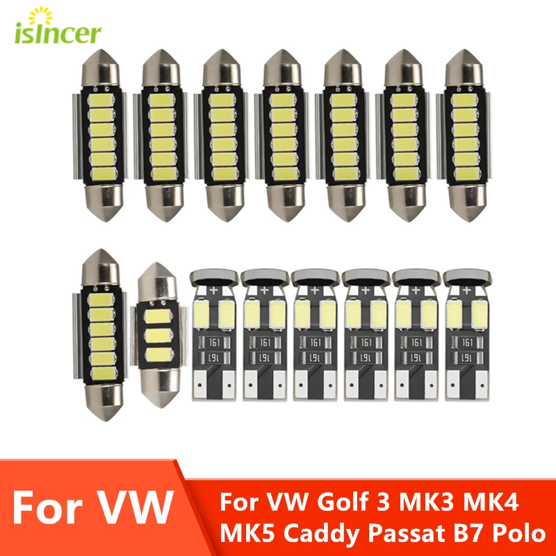 

Светодиодные лампы Canbus без ошибок для салона автомобиля, купольная карта, комплект верхсветильник для VW Golf 3 MK3 IV MK4 MK5 Passat B7 Caddy Polo 6R 6C