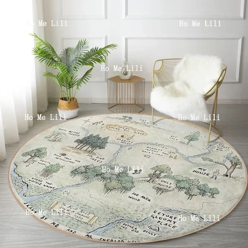 Деревянный круглый коврик Лесной нескользящий Фотофон мультяшная карта коврики