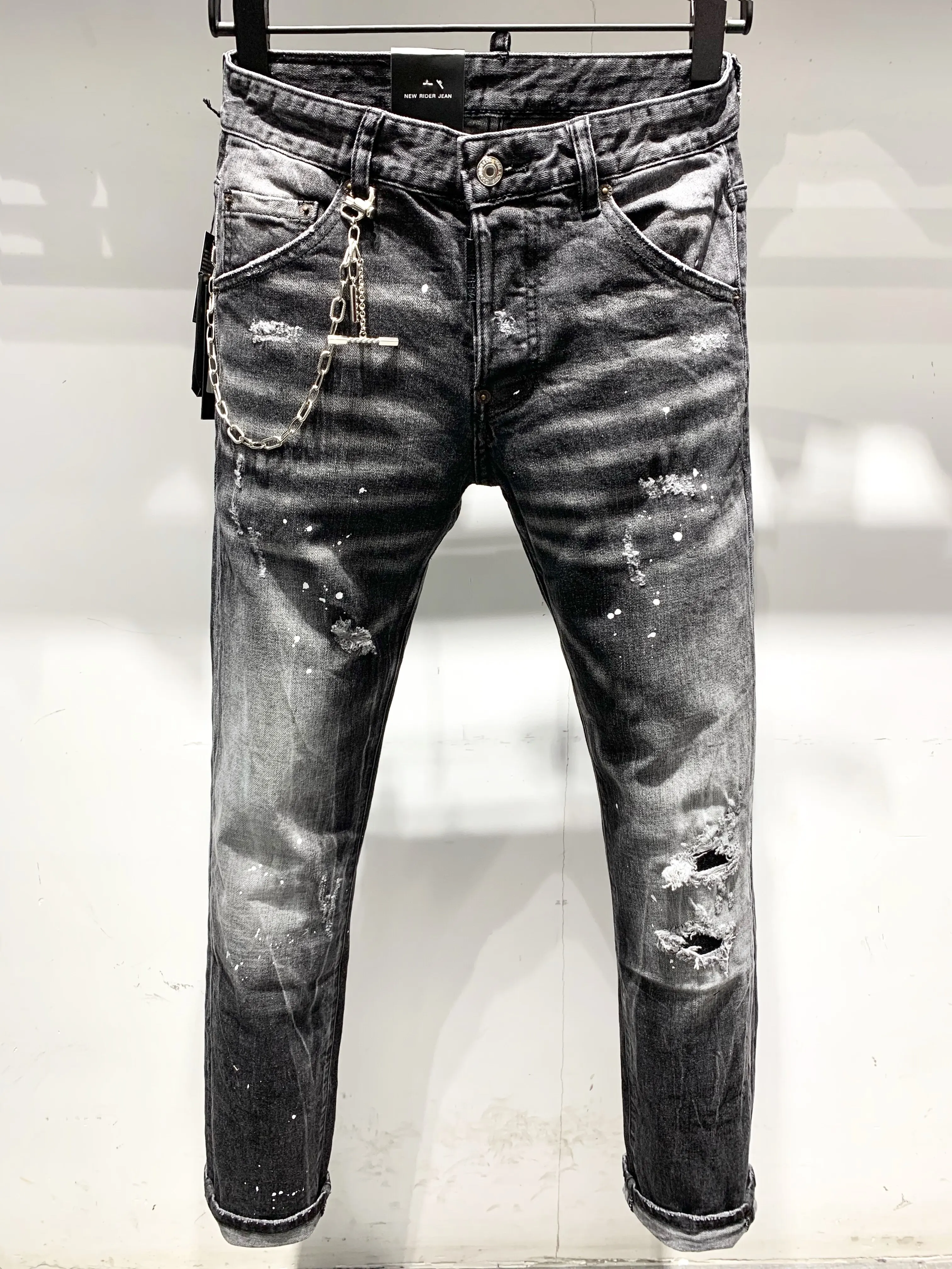 

D2 Chain Design Couple Washed Distressed Jeans Dsquared2 Ripped Vintage Jeans Boyfriend Gift Distressed Streetwear Size46 9628