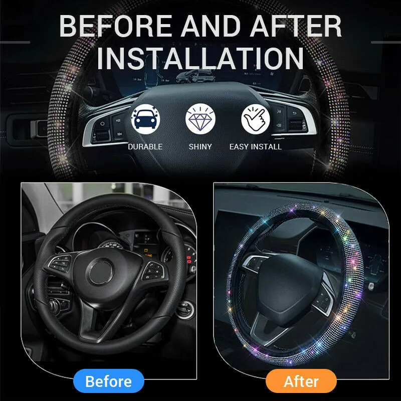 

Trim Car Steering Wheel Cover Universal Bling Crystal Decoration Rhinestone