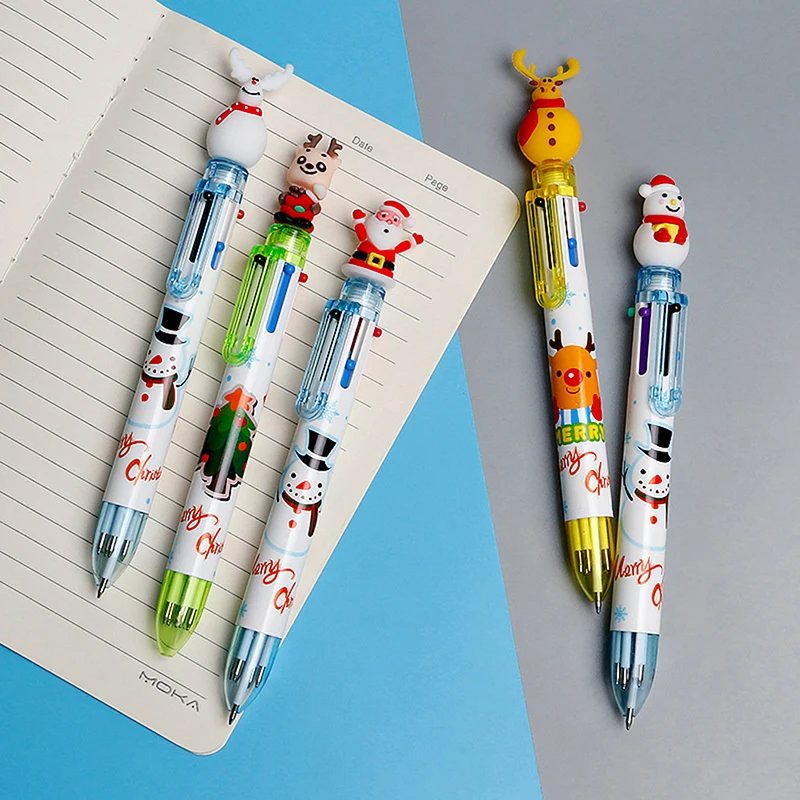 

Merry Christmas Snowman Xmas Tree Deer Ballpoint Pen 6-color Press Creative Hand Pen Ballpoint Pen Gifts Office Stationary