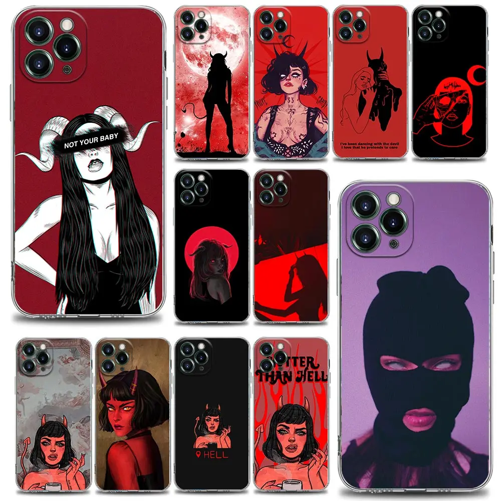 

Clear Phone Case for iPhone 11 12 13 Pro Case Max 7 8 SE XR XS Max 5 5s 6 6s Plus Soft Silicone Cover Sexy Devil Woman Bad Girl