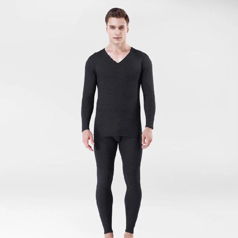 High Quality Long Johns Men Thermal Underwear Set Seamless Thin Fleece Soft V-neck Undershirt+Long Pants L-4XL Thermo Clothing