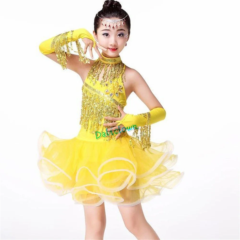 Детский костюм для латиноамериканских танцев с бахромой и блестками