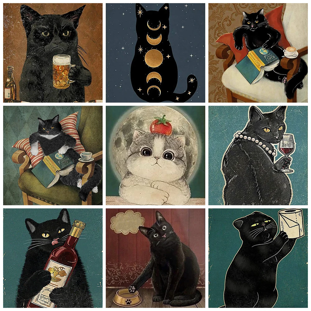 

Алмазная 5D картина «сделай сам» в виде черной кошки, искусственная вышивка, картина стразы, наборы для вышивки крестиком, подарок для домашн...