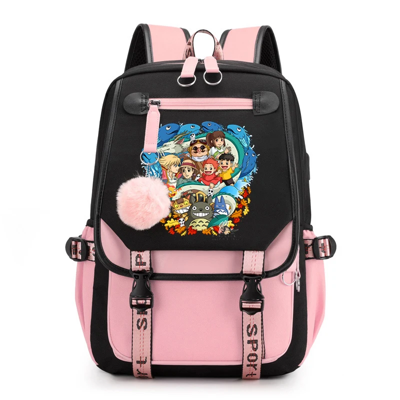 

Miyazaki Hayao Anime Backpacks Kawaii Ponyo School Bags Howl Harajuku Laptop Backpack Mochila Hombre Patchwork Bolsa Feminina