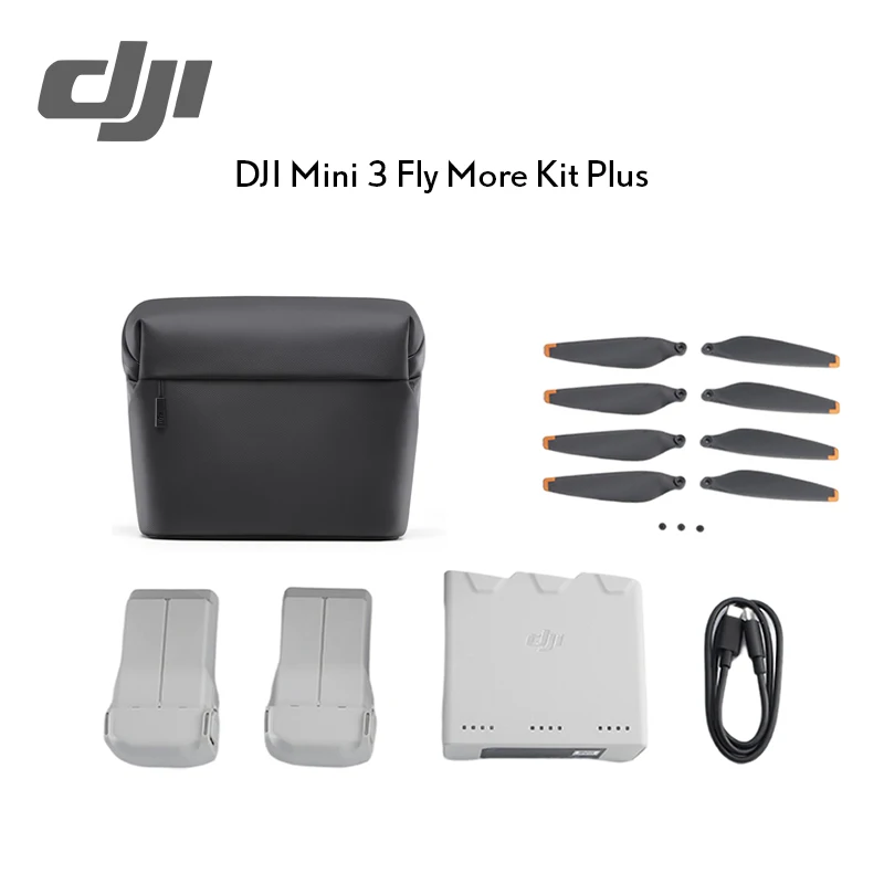 

DJI Mini 3 Pro Fly More Kit includes two Intelligent Flight Batteries Two-Way Charging Hub Shoulder Bag Propellers Accessories