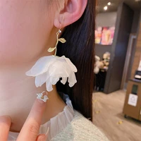 beautiful white chiffon flower dangle earrings for women 2022 new beach holiday wedding party pendientes wholesale