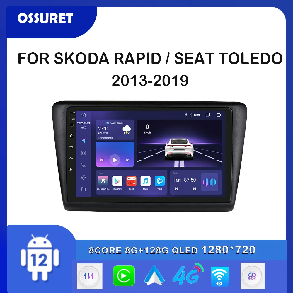 

Android Auto radio Multimedia Video Player For SKODA Rapid 2013-2019 Seat Toledo 2din Car radio Navigation 4G Carplay GPS Stereo