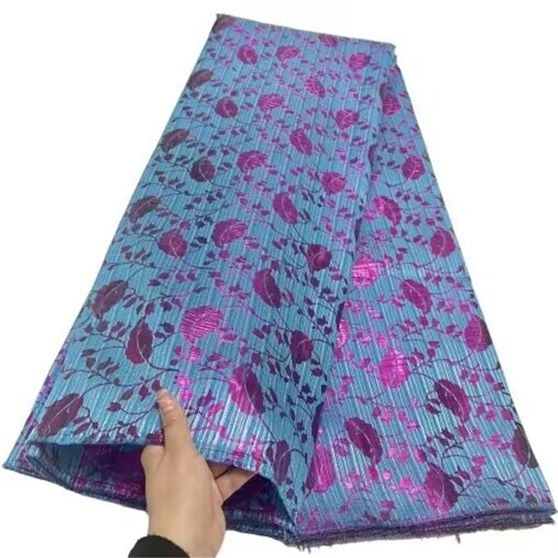 

Purple Latest 5Yards Nigerian Organza Net Lace Fabric African Brocade Jacquard Material DIY Dress Cloth Tissues For Sewing