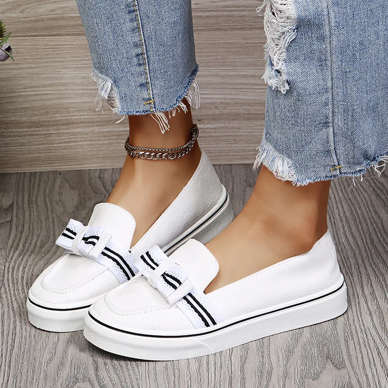 

New Women's Casual Shoes Fashion Solid Color Round Toe Loafers Slip-on Simple Shallow Mouth Flat Vulcanized Shoes Zapatos Mujer