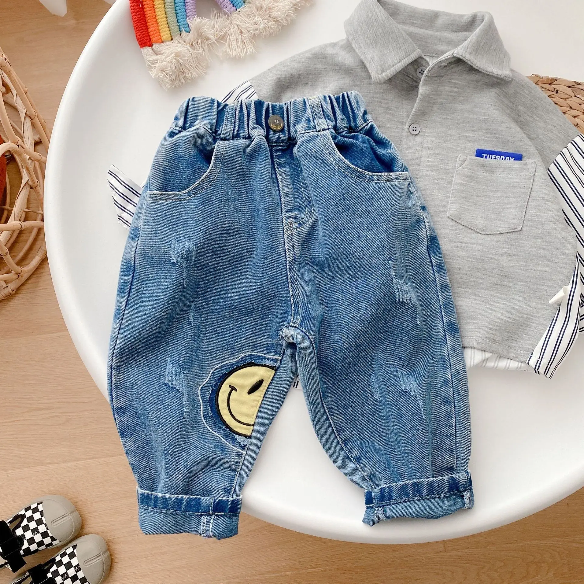 

Kids Boy Clothes Children's Smiley Jeans 1-7 Years Spring Autumn Baby Soft Pants Boys Fashion Casual Pants