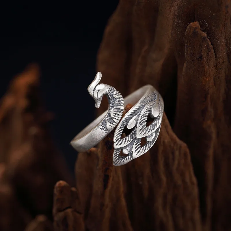 

Женское Открытое кольцо из серебра 925 пробы, с перьями павлина