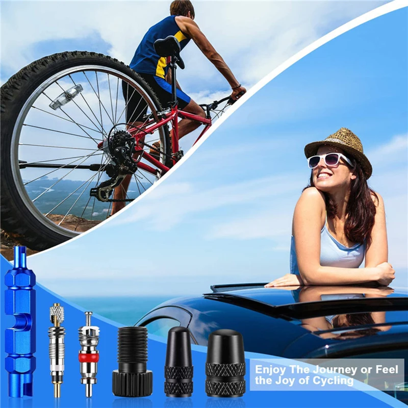 

1/15/26Pcs Valve Core Tool Set American and French Valve Core Adapter Valve Cap Bicycle Pump Accessories Hot Bicycle Accessories