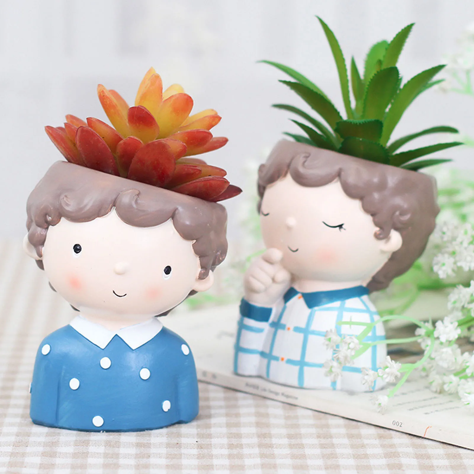

Boy Flower Pot Succulent Planter Cartoon Succulent Planter Resin Plant Pot With Drainage For Plants Flower Cactus Home Deco