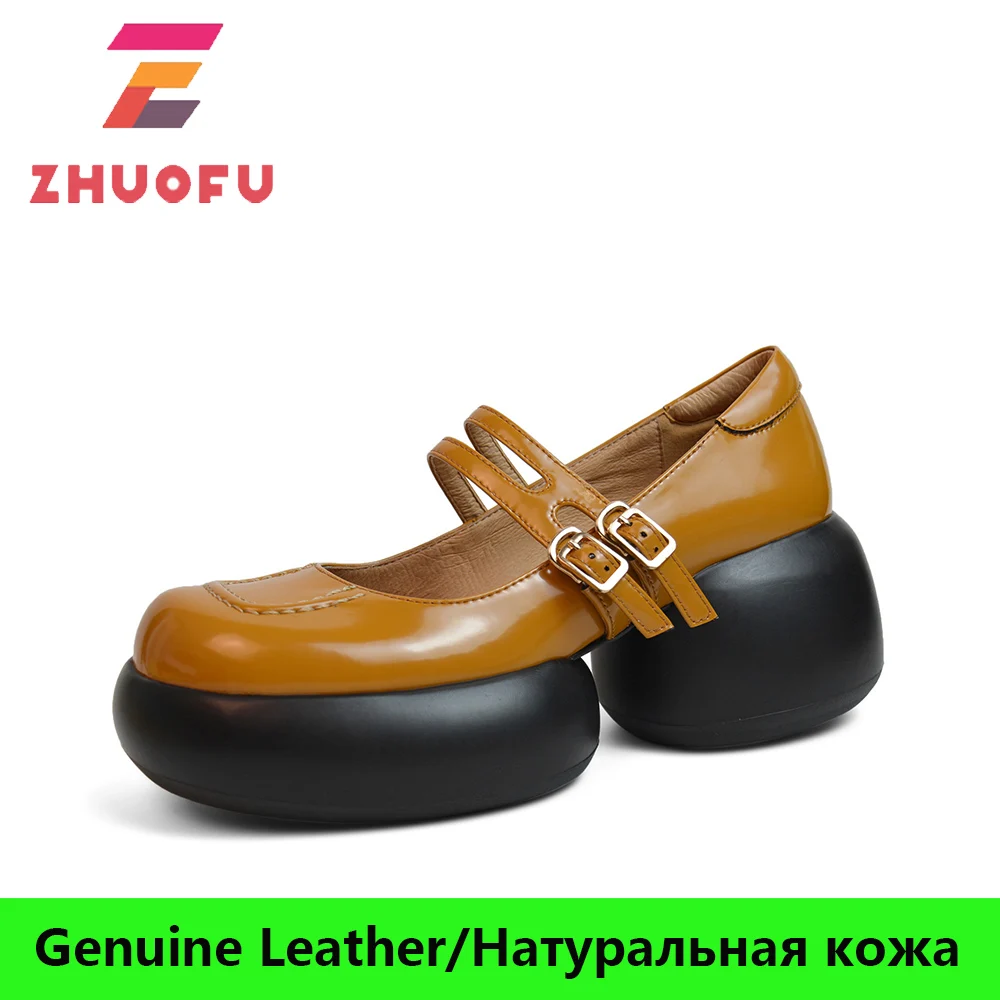 

Женские лоферы ZHUOFU на платформе, дизайнерские туфли с круглым каблуком в стиле ретро, панк, японский стиль, лакированная кожа, обувь для вече...
