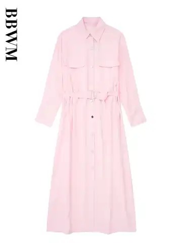 Shirt Dress Woman Belt Long Dress Women Button Office Elegant Dresses for Women Vintage Long Sleeve Lapel 2023 Chic Female Dress