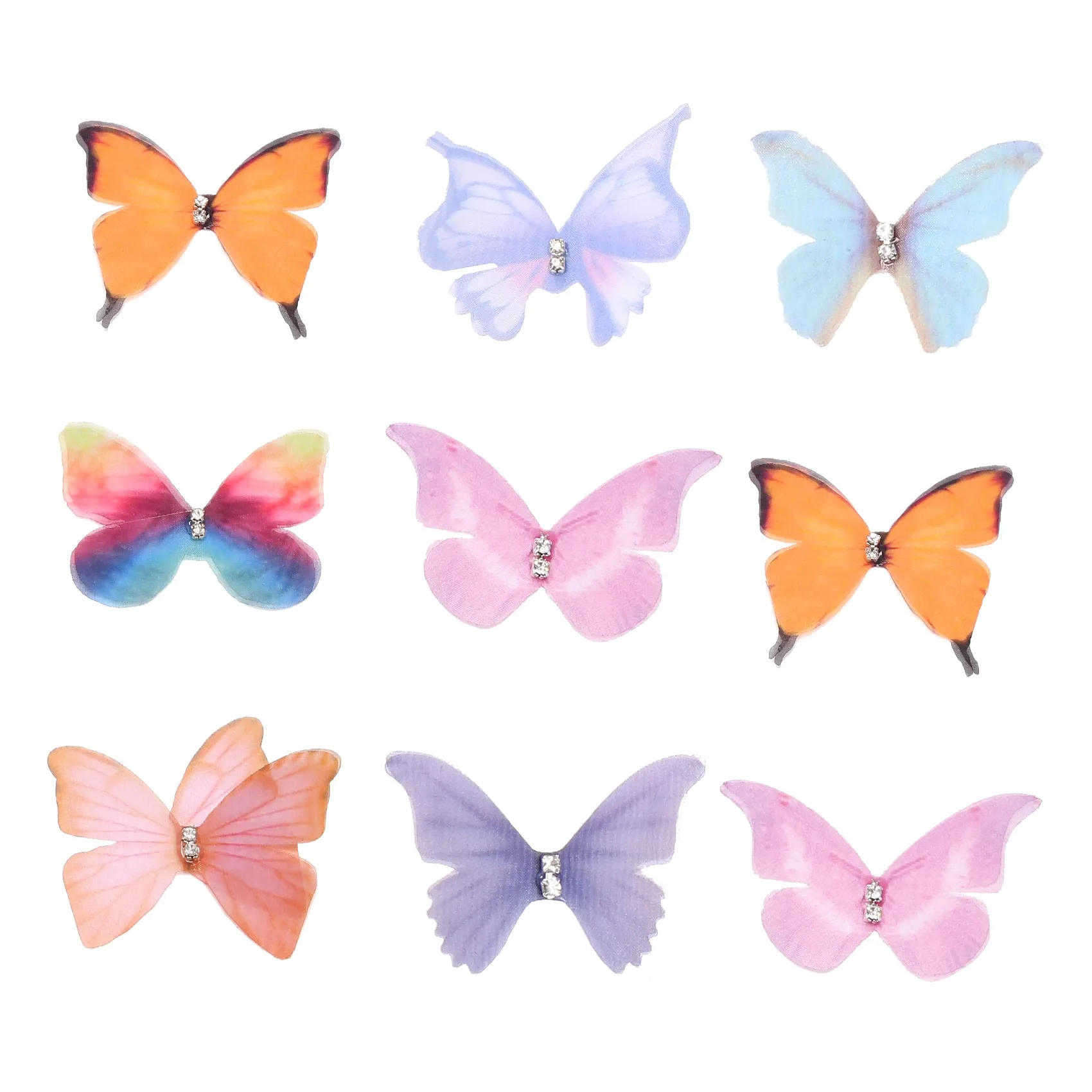 

50Pcs Gradient Color Organza Fabric Butterfly Appliques 38Mm Translucent Chiffon Butterfly for , Doll Embellishment