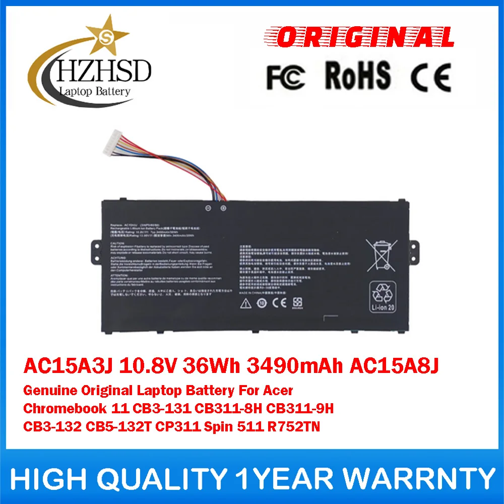 Фото Оригинальная аккумуляторная батарея AC15A3J 10.8V 36Wh 3490mAh AC15A8J для ноутбуков Acer Chromebook11 CB3-131 CB311-8H CB311-9H CB3-132 CP311 №1