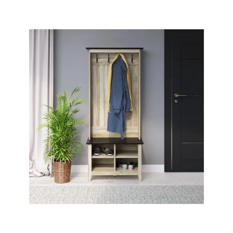 

Modern Farmhouse Hall Tree with Storage Bench in Autumn Driftwood