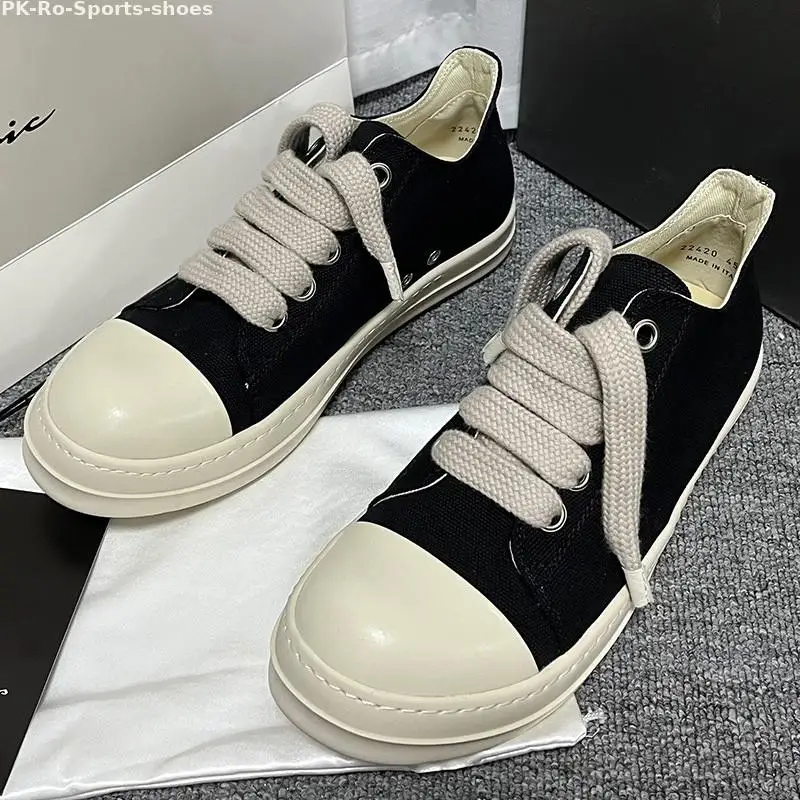PK-Ro Owens Spring/Summer 2023 Canvas Low-Top Women's Sneakers Round Toe Wide Lace-Up Rubber Heightened Men's Board Shoes